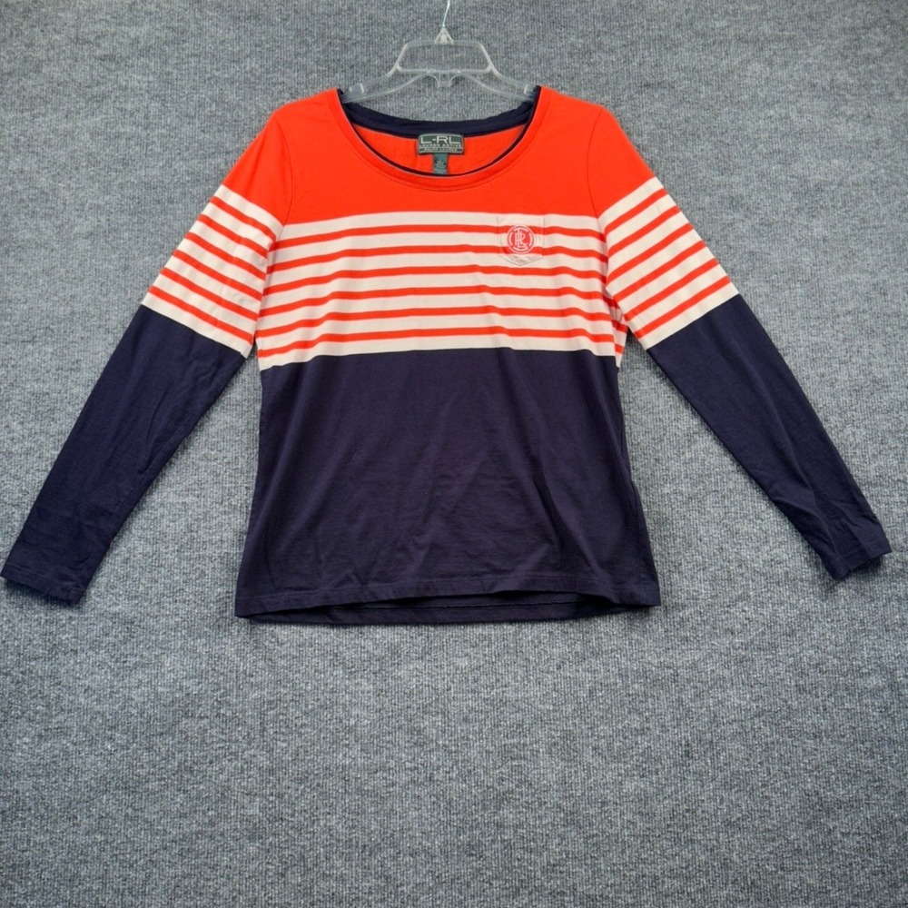 Lauren Ralph Lauren Active Striped Colorblock Long Sleeve Crest Top Size Large